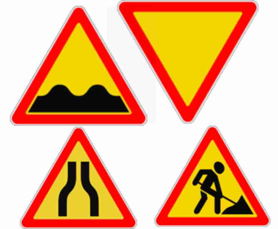 Какой знак предупреждает об опасности на дороге. Дорожные знаки Тип 1.1 1.2 1.5-1.33. Дорожный знак треугольник. Знак дорожные работы. Три уоольные дорожные знаки.